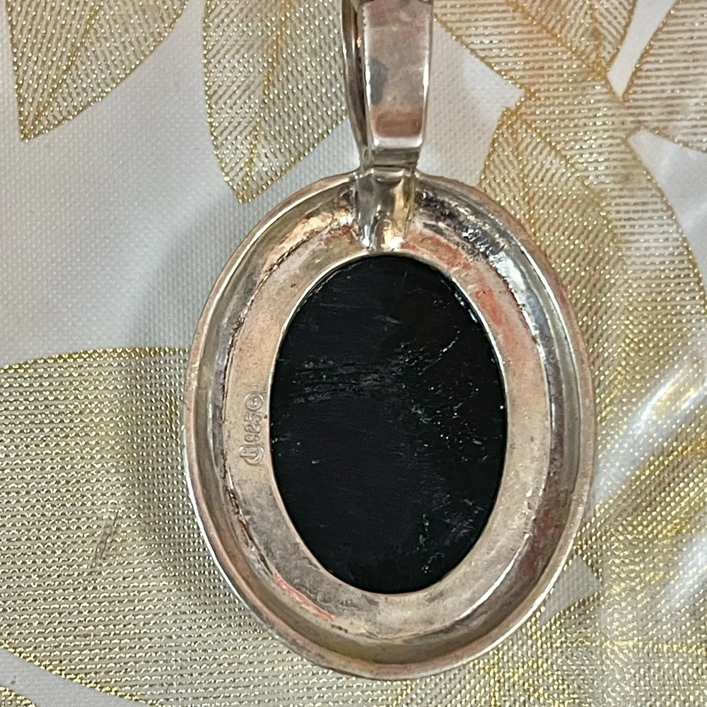 VTG SOUTHWEST Sterling Carolyn
Pollack Relios Inlay Turquoise Enhancer
Pendant - Picture 4 of 8